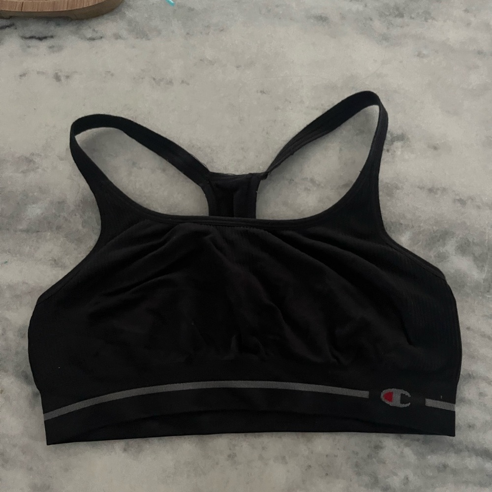 Champion Black Racerback Medium-Impact Sports Bra with Reflective Stripe